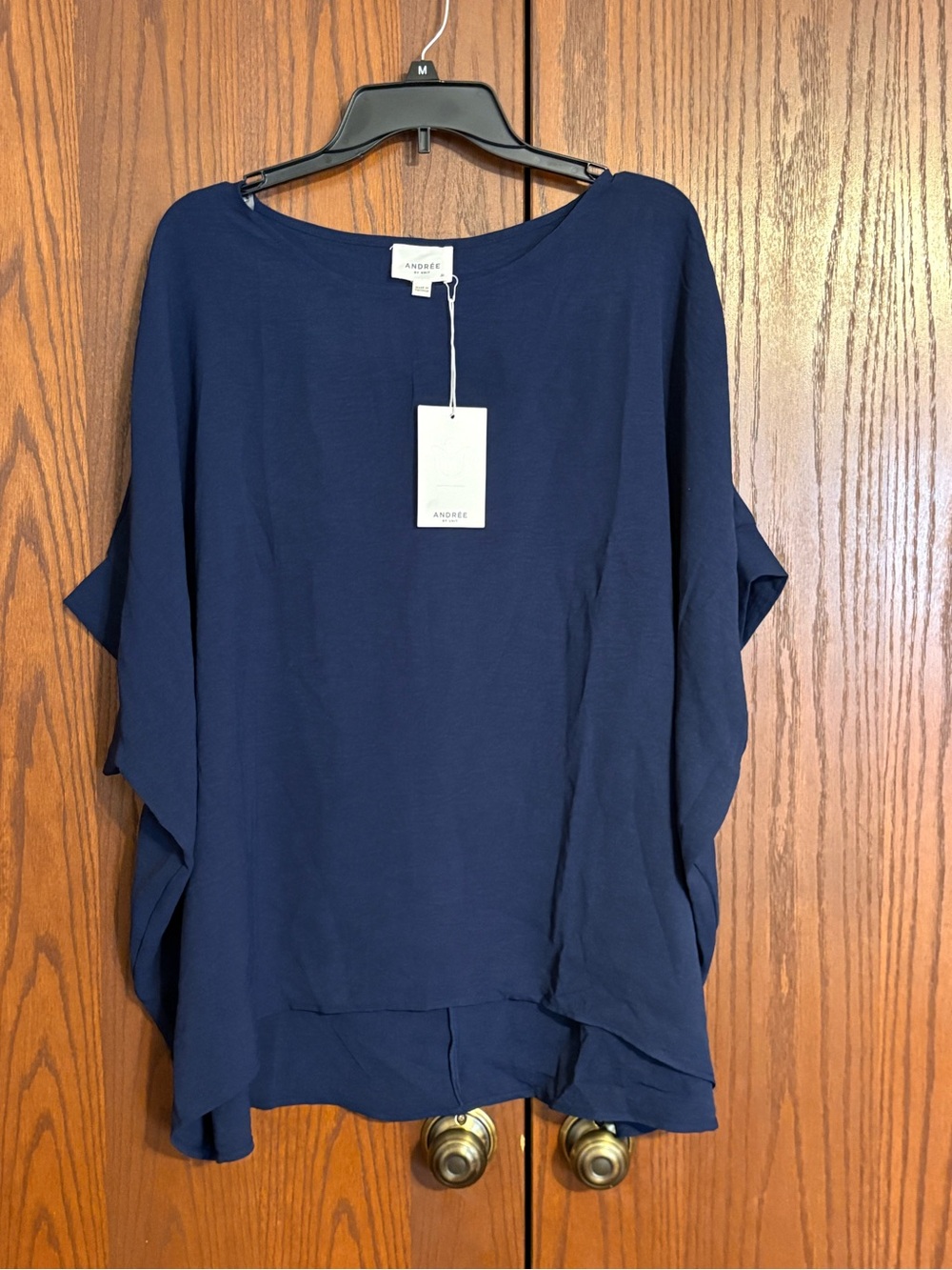 ANDREE BY UNIT Navy Blue Draped Boatneck Blouse